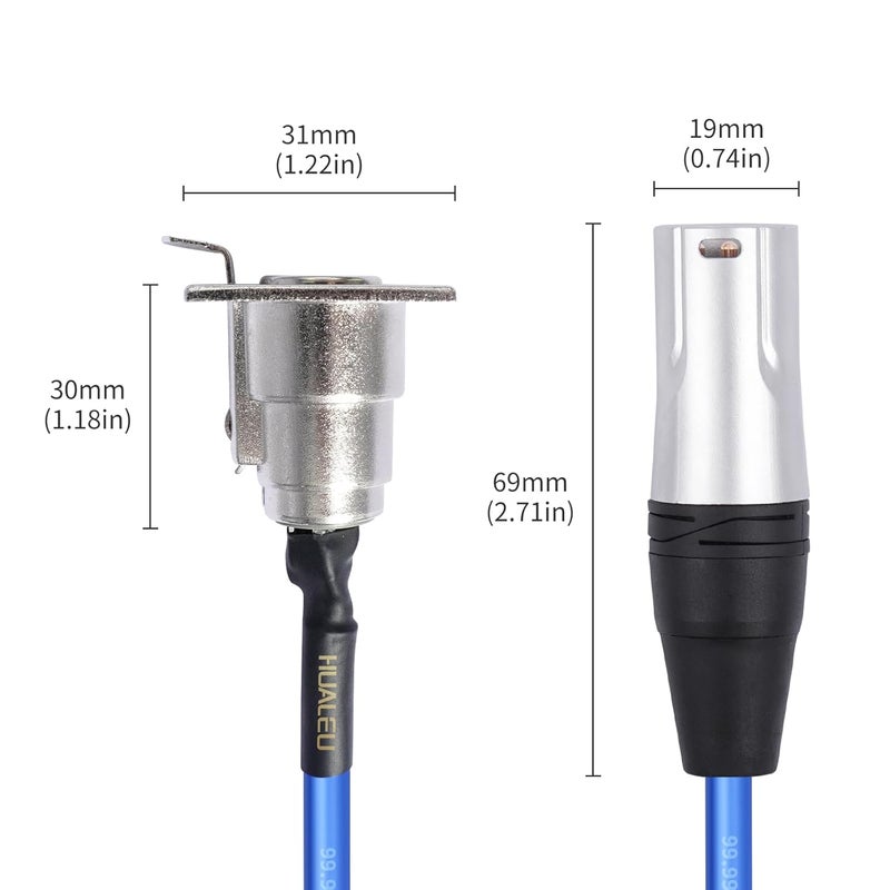 HUALEU كابل تمرير XLR بطول 2 قدم، 20AWG موصل نحاسي مطلي بالفضة بدون لحام، لصندوق المسرح، لوحة التوصيل، صندوق الأرضية - بدون لحام لتركيبات الصوت الاحترافية - نوع D XLR أنثوي إلى ذكري - عبوة من 2 - Image 5